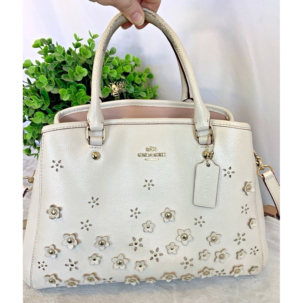 Coach Margot Carryall Floral Applique 37659 White Leather Satchel Crossbody